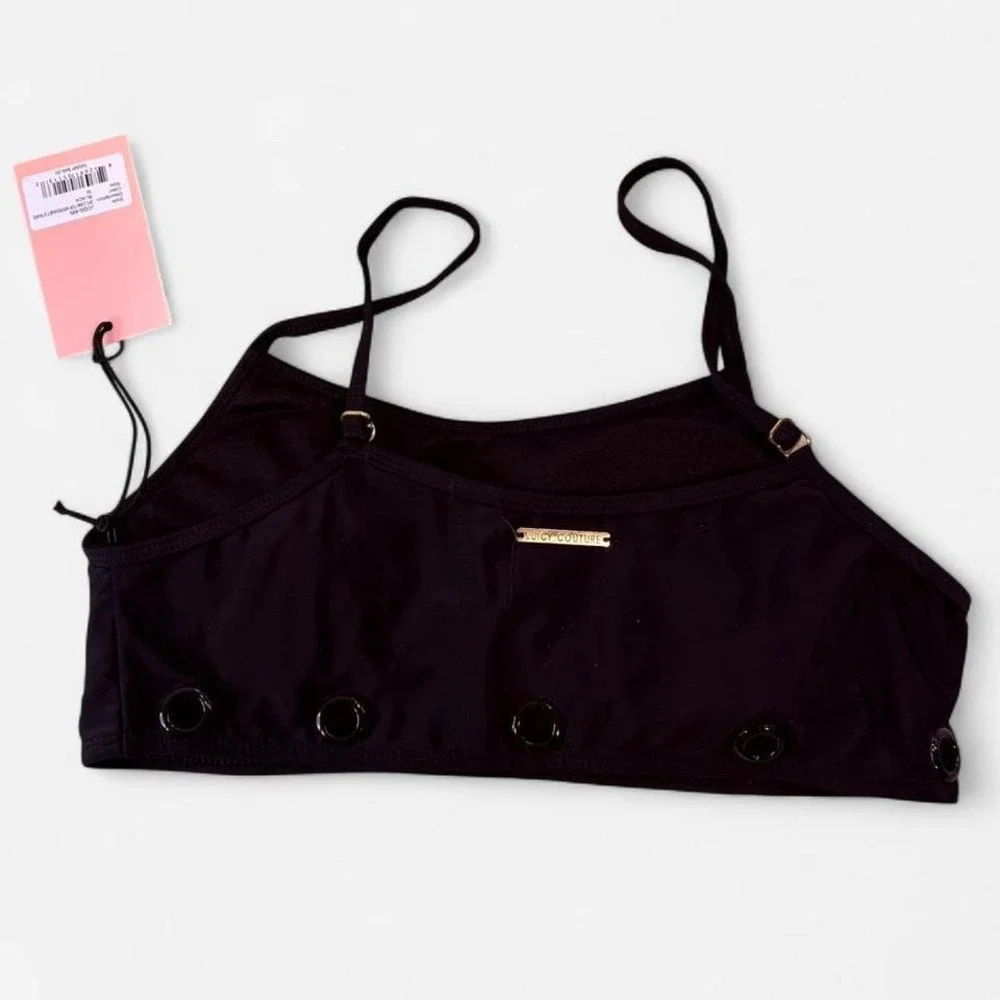 Juicy Couture‎ Black High Waisted Bikini Set Grommets Swimsuit - NEW WITH TAGS